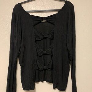 Brandy Melville Black Long-Sleeve with Bow Design